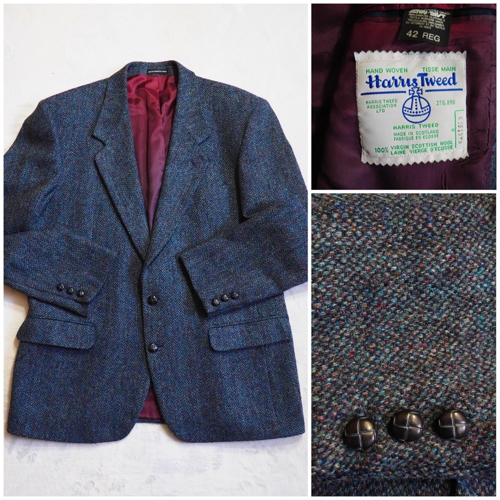 Harris Tweed Sz 42R Blue Blazer Sport Coat HandWoven 100% Scottish Wool